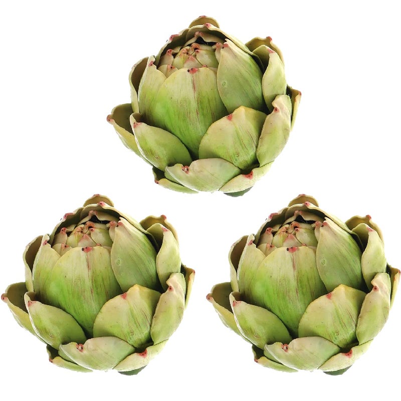 Meiwlong 3Pcs Large Green Faux Artichoke Fake Artichoke Decor Artificial Vegetable and Fake Fruit Realistic Artichoke Bowl Filler for Home Kitchen Centerpiece Table Party Decorations
