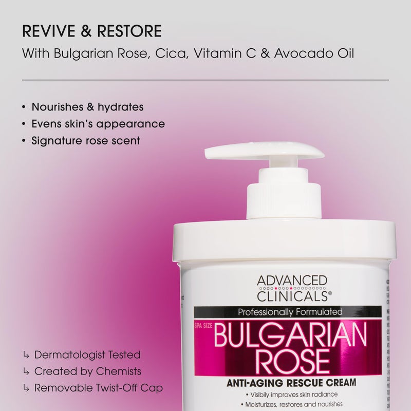 Advanced Clinicals Bulgarian Rose Lotion For Women | Rose Scented Vitamin C Body Lotion Cream | Visible Anti Aging Vitamin E Moisturizer Body Butter Improves Look Of Sagging Dry Skin & Texture, 16 Oz - Image 2