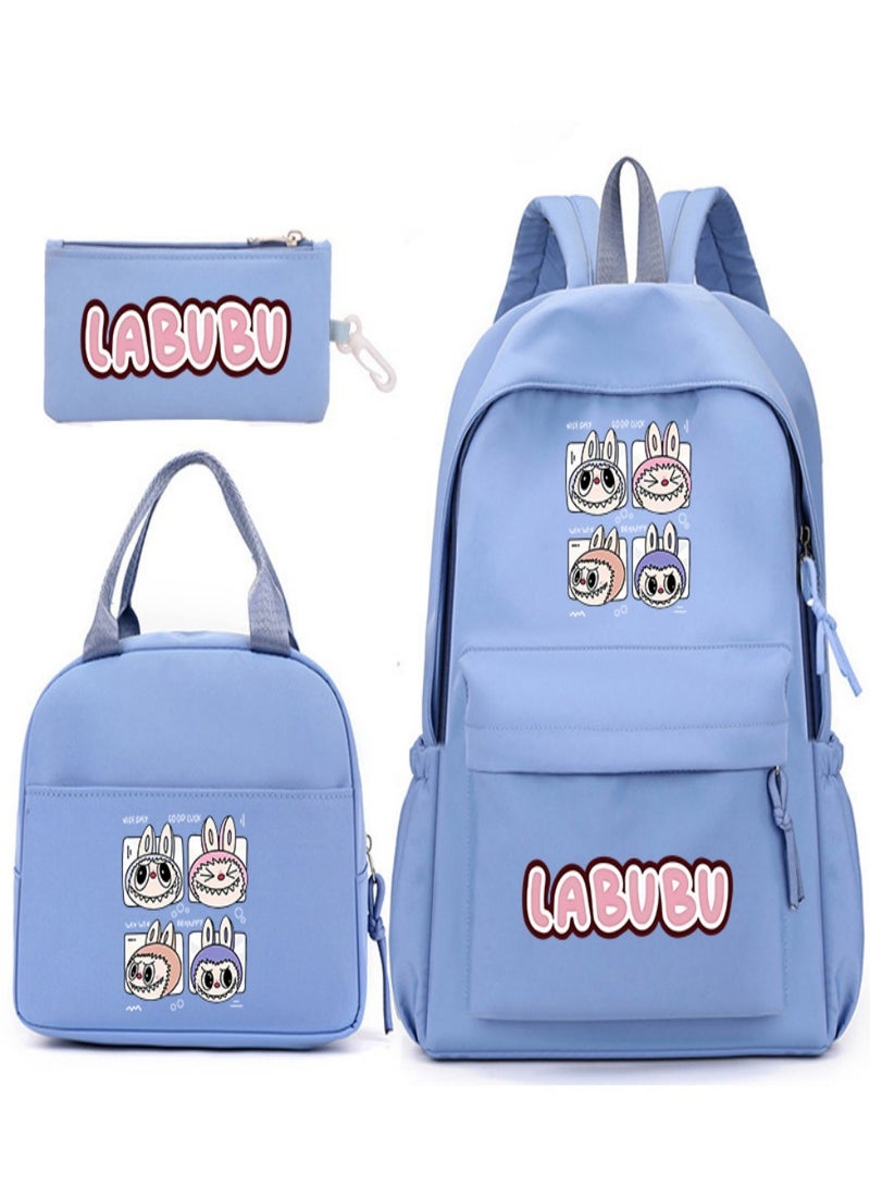 Labubu Children Backpack Schoolbag Teen Student School Book bag with Lunch Box Pen Case 3 in 1 for Kids