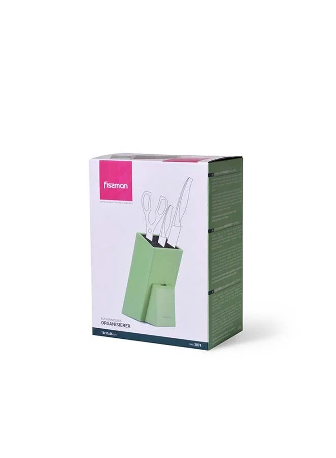 Fissman  Kitchen Knife Organizer Square, Stand For Knife, Scissors Or Kitchen Sharp Tools Plastic  With Convenience And Aesthetics In Interior Design  11x11x26cm Green  | Best Price UAE