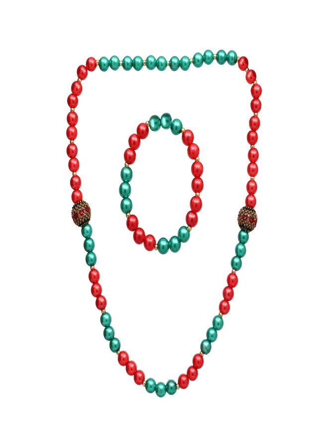 Coco Candy Red & Green Necklace & Bracelet in multicolor beads - Image 2