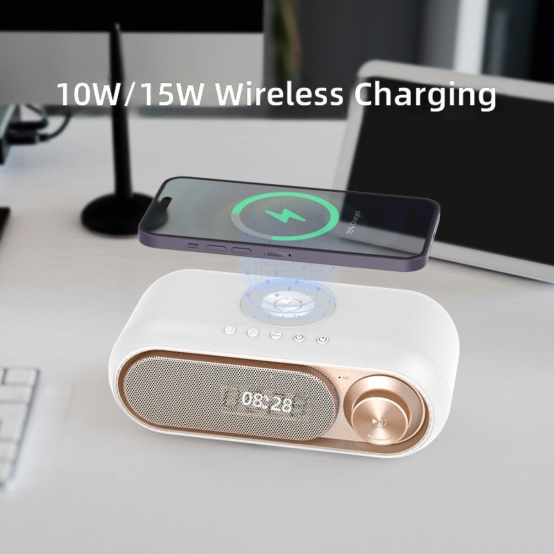 Shaba Wireless Charging Speaker Clock with LED Alarm, Bluetooth and USB Power - Image 5