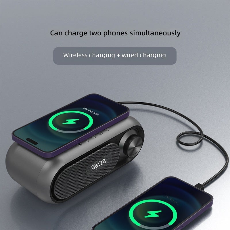 Shaba Wireless Charging Speaker Clock with LED Alarm, Bluetooth and USB Power - Image 4