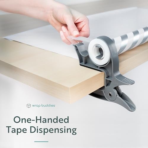 Wrap Buddies Tabletop Gift Wrapping Tool — Wrap Buddies Adjustable Paper Clamps with Tape Dispenser for Wrapping, Crafts, & Holiday Projects — Fits Most Tables & Countertops — Slate Grey, Set of 2 - Image 2
