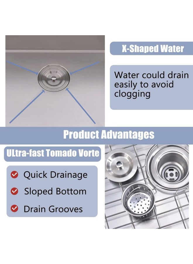 VALISY 25 x 22 x 10 Inch Topmount 16 Gauge Stainless Steel Extra-thick Drop In Brushed Nickel Single Bowl Kitchen Sink, Dish Grid and Basket Strainer Included - Image 3
