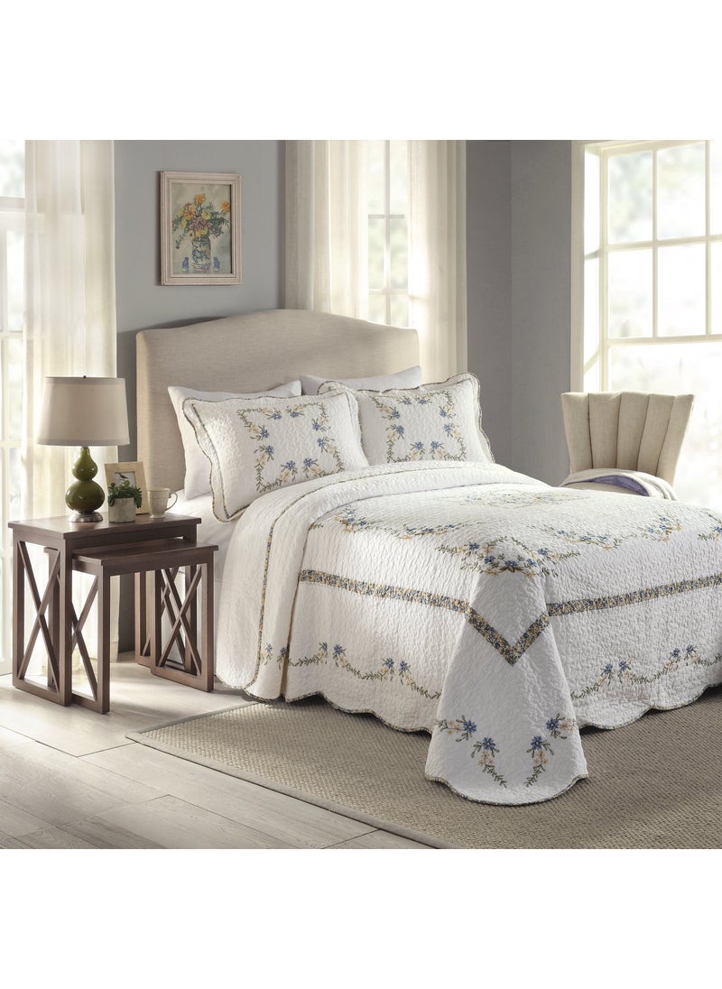 MODERN HEIRLOOM MODERN HEIRLOOM Heather Embroidered Bedspread  Lightweight Breathable All Seasons Bedding Queen 102x118 BlueWhite 