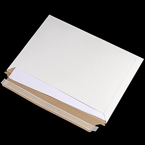 HAKZEON 100 Pack 128 x 9 Inch Rigid Mailers Self Seal Stay Flat Bulk White Cardboard Envelops Mailers Stay Flat Photo Document Mailer for Documents Photos Letters CD