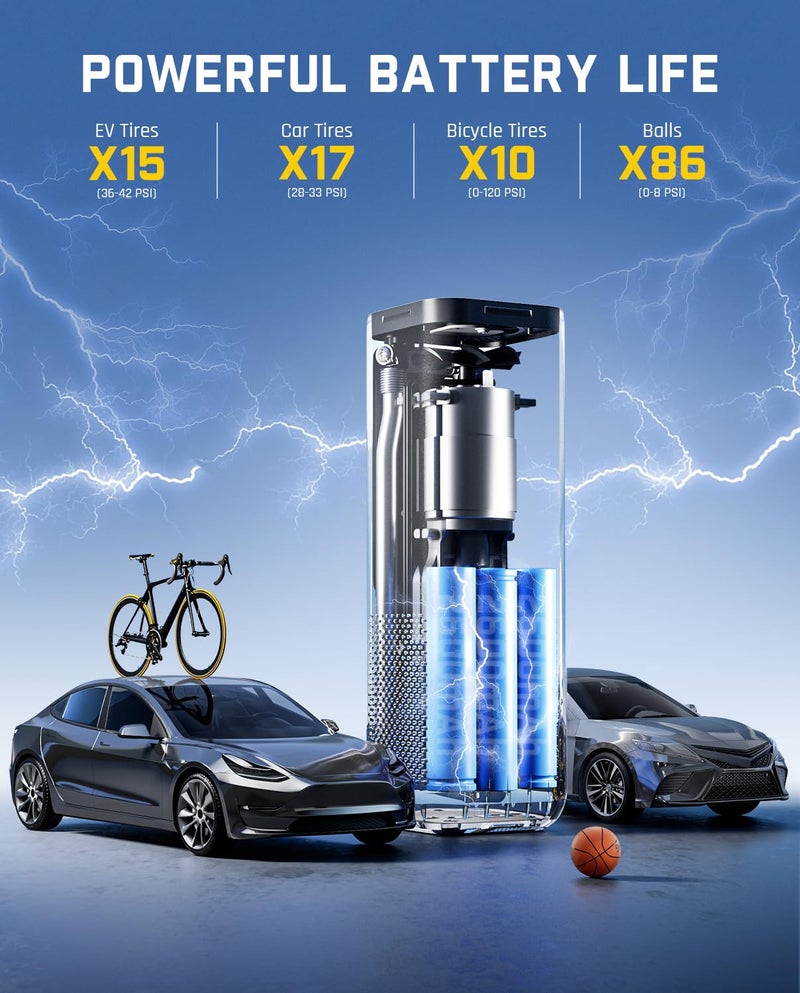 Fanttik فانتك X8 أَبِيكْس مضخة هواء محمولة لتضخيم إطارات EV، تضخيم أسرع بمعدل 2X، ضاغط هواء لاسلكي بضغط 150PSI مع بطارية قوية، يناسب السيارات الكهربائية، السيارات، الدراجات النارية، الدراجات، الكرات - Image 3