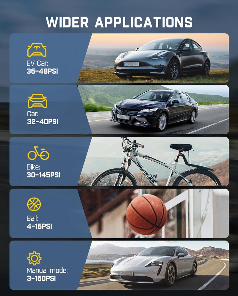 Fanttik فانتك X8 أَبِيكْس مضخة هواء محمولة لتضخيم إطارات EV، تضخيم أسرع بمعدل 2X، ضاغط هواء لاسلكي بضغط 150PSI مع بطارية قوية، يناسب السيارات الكهربائية، السيارات، الدراجات النارية، الدراجات، الكرات - Image 4