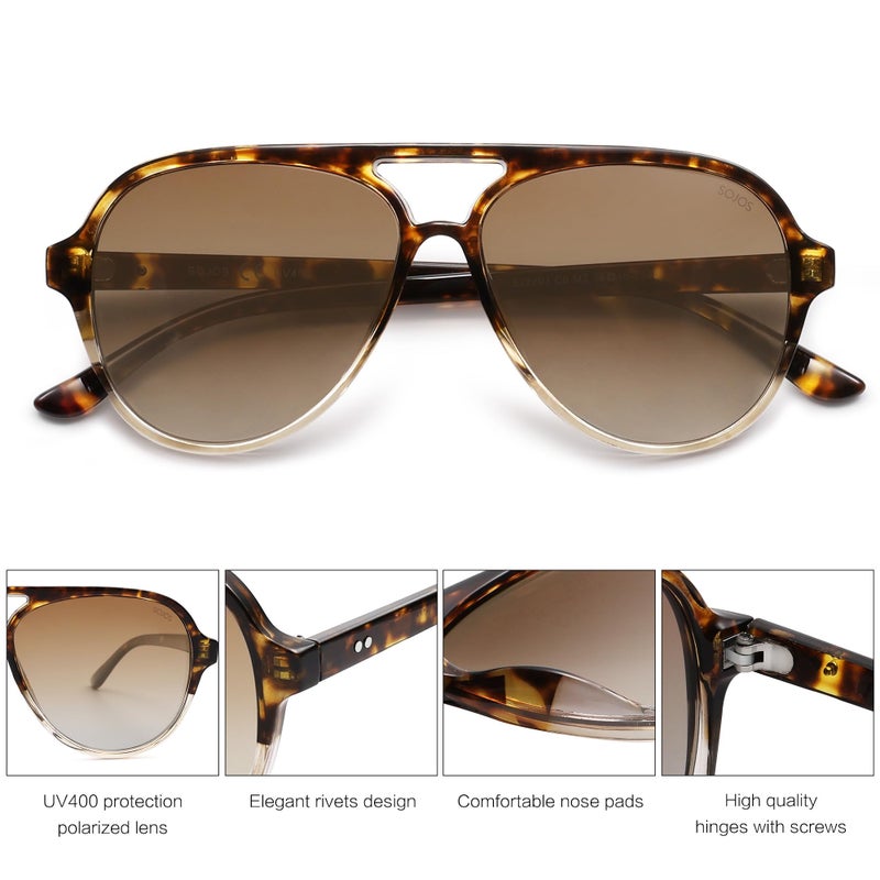 SOJOS Classic Polarized Aviator Sunglasses for Women Men, Retro Trendy Aviators Shades SJ2201, Tortoise Gradient Brown/Brown - Image 2