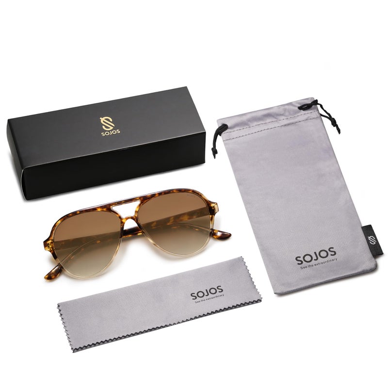 SOJOS Classic Polarized Aviator Sunglasses for Women Men, Retro Trendy Aviators Shades SJ2201, Tortoise Gradient Brown/Brown - Image 5