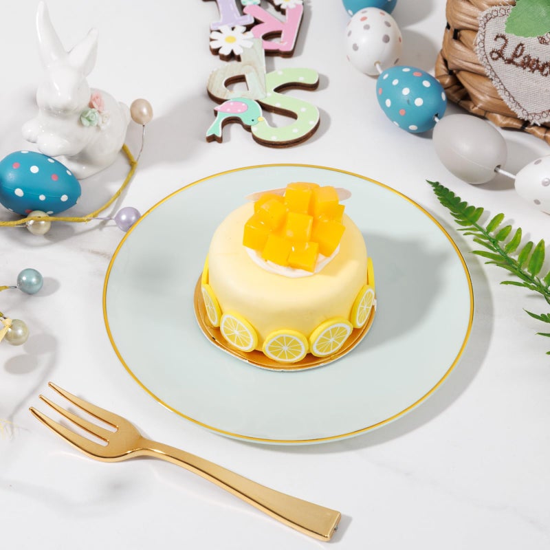 Festiva 200Pcs Pale Sage Green Gold Cake Plates 6.3" with Plastic Forks 5"- Disposable Salad Plates-Green Dessert Plates-Appetizer Plastic Plates - include 100Plates 100Forks for Party&Wedding&Easter - Image 4