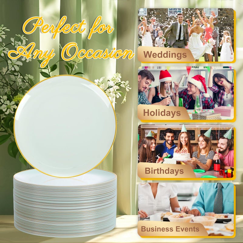 Festiva 200Pcs Pale Sage Green Gold Cake Plates 6.3" with Plastic Forks 5"- Disposable Salad Plates-Green Dessert Plates-Appetizer Plastic Plates - include 100Plates 100Forks for Party&Wedding&Easter - Image 3