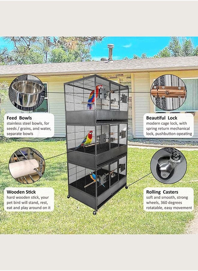 MAJIBAO Bird Cage, Multiple Compartment Bird Cage, Strong cage, Modern cage, Birds House, Food Stainless steel Bowls, Beautiful design, Indoor use, Easy to Assemble, Black color cage, 186 cm height  - Image 2