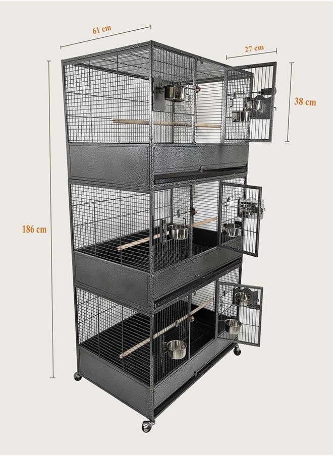 MAJIBAO Bird Cage, Multiple Compartment Bird Cage, Strong cage, Modern cage, Birds House, Food Stainless steel Bowls, Beautiful design, Indoor use, Easy to Assemble, Black color cage, 186 cm height  - Image 5