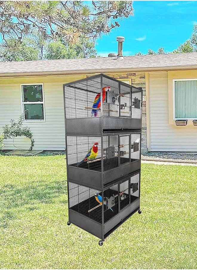 MAJIBAO Bird Cage, Multiple Compartment Bird Cage, Strong cage, Modern cage, Birds House, Food Stainless steel Bowls, Beautiful design, Indoor use, Easy to Assemble, Black color cage, 186 cm height  - Image 3