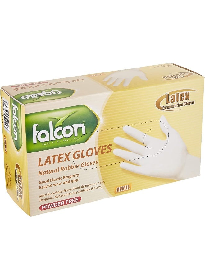 Falcon Pack Latex Gloves (S) Powder Free - 100 Pieces White - Image 1