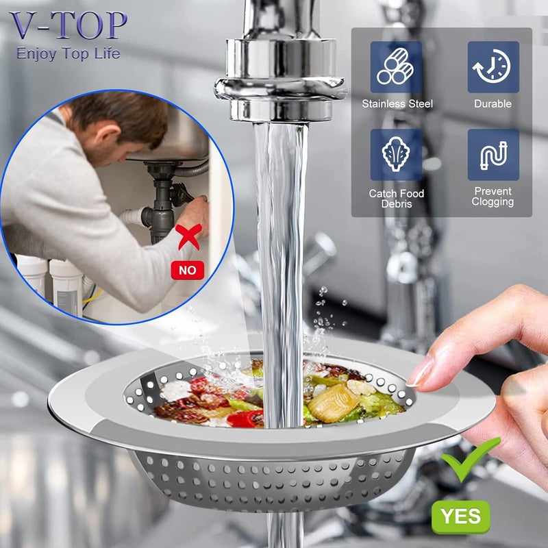 V-TOP Kitchen Sink Drain Strainer, 4 Pack Stainless Steel and Black Mesh Sink Strainer for Kitchen with Large Wide Rim 4.5" Diameter, Sink Filter Strainer with 3" Basket Sink Food Catcher - Image 3