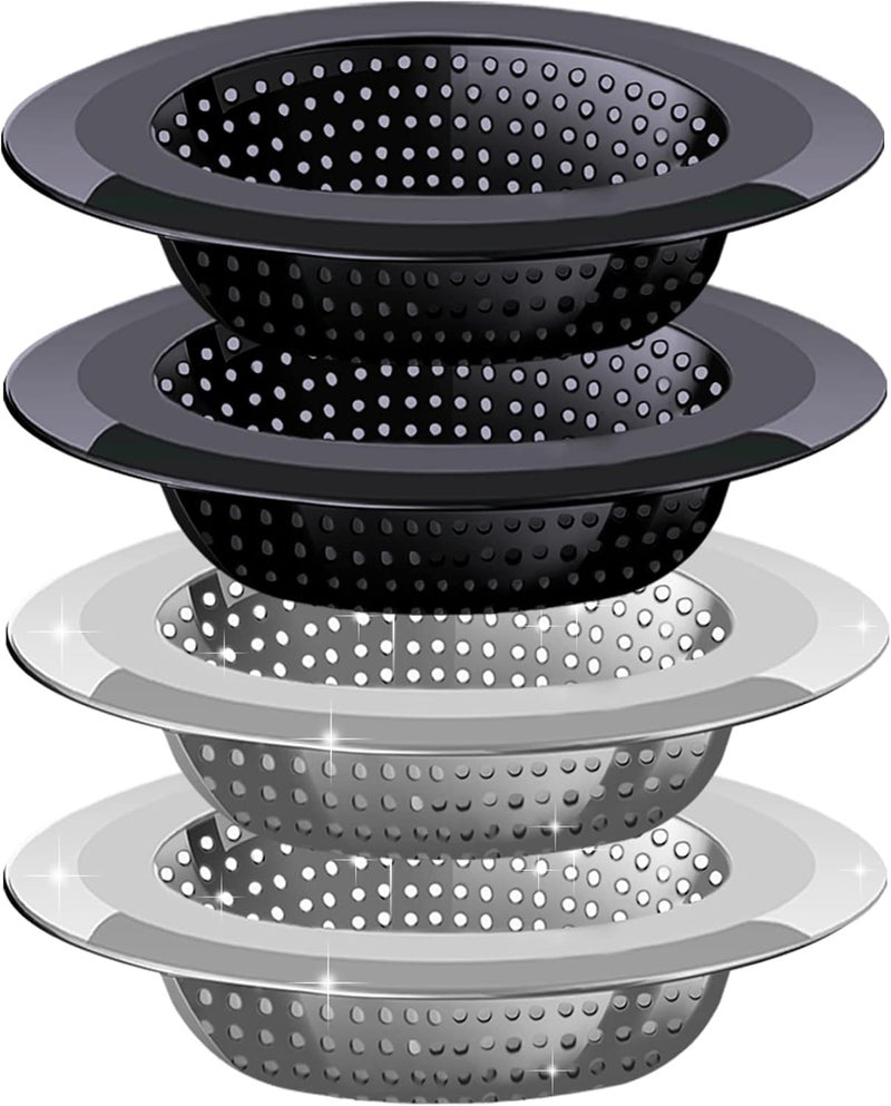 V-TOP Kitchen Sink Drain Strainer, 4 Pack Stainless Steel and Black Mesh Sink Strainer for Kitchen with Large Wide Rim 4.5" Diameter, Sink Filter Strainer with 3" Basket Sink Food Catcher - Image 1
