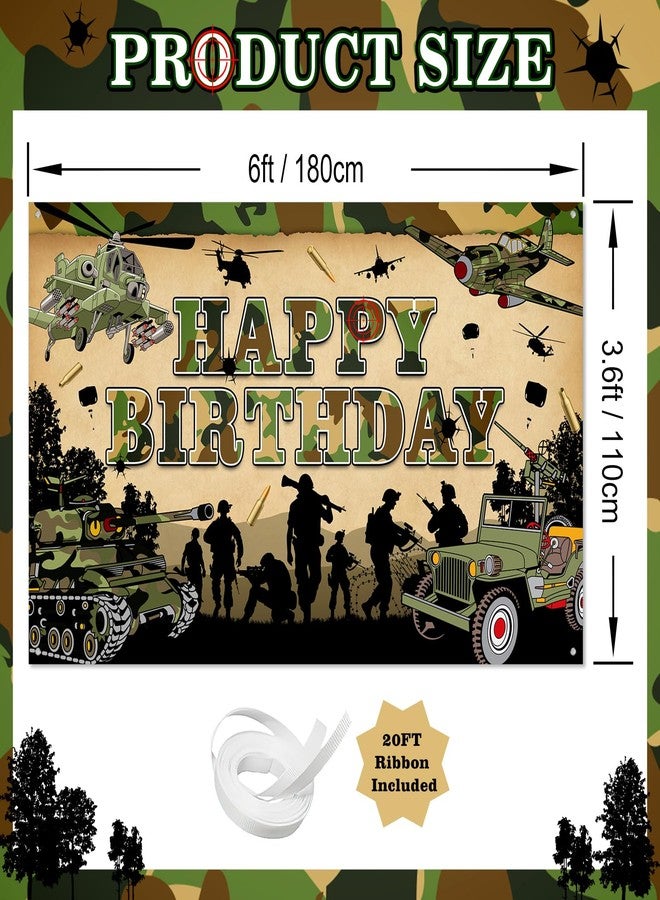 Avezano Camo Birthday Party Backdrop Banner 6 x 3.6 ft Military Birthday Party Decorations Army Camouflage Photo Background for Children Soldier - Image 2