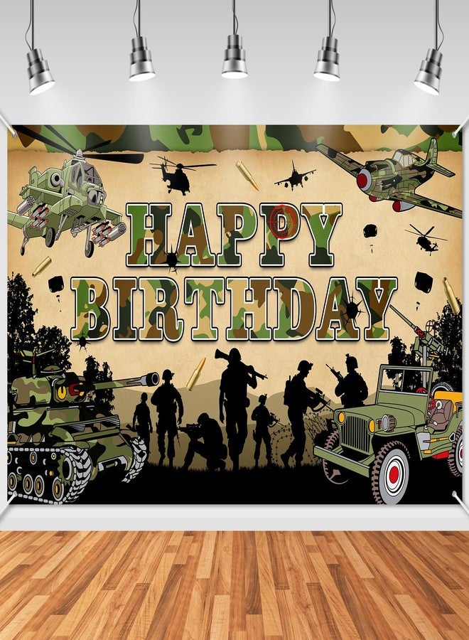 Avezano Camo Birthday Party Backdrop Banner 6 x 3.6 ft Military Birthday Party Decorations Army Camouflage Photo Background for Children Soldier - Image 1