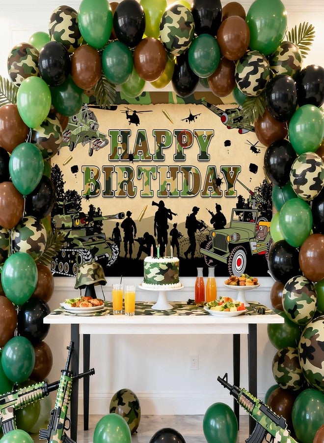 Avezano Camo Birthday Party Backdrop Banner 6 x 3.6 ft Military Birthday Party Decorations Army Camouflage Photo Background for Children Soldier - Image 3