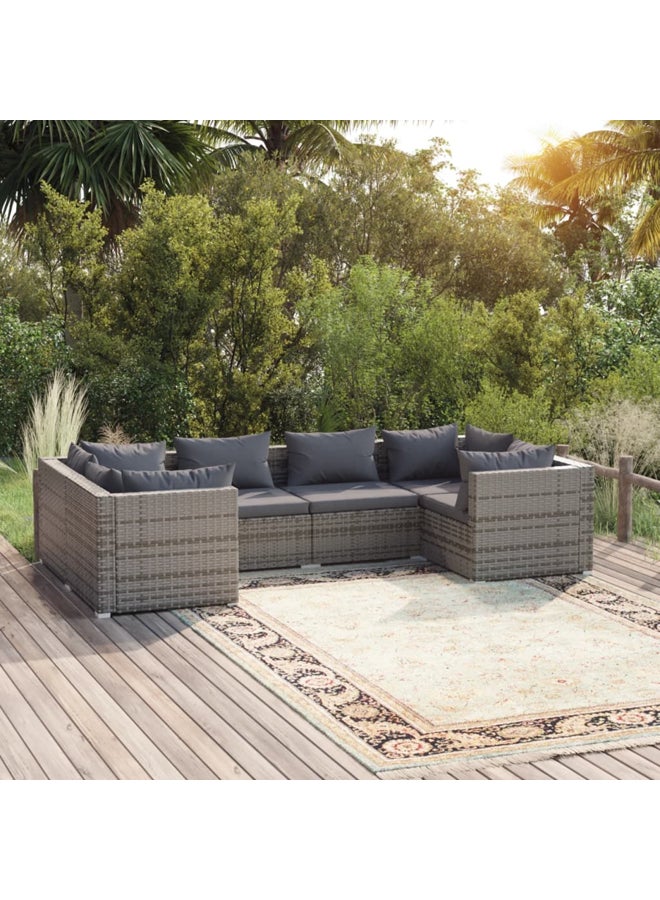 vidaxl 6 Piece Garden Lounge Set with Cushions Poly Rattan Grey 3101941 - Image 2