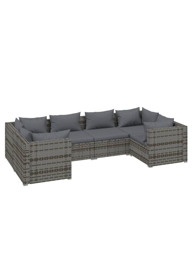 vidaxl 6 Piece Garden Lounge Set with Cushions Poly Rattan Grey 3101941 - Image 1