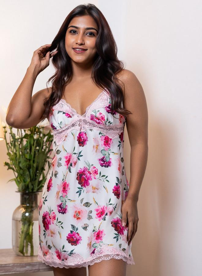 Aadaraya Night Dress Sleeveless Lace Detail - Image 2