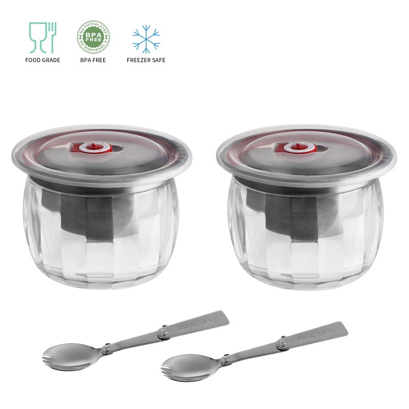 MOLIGOU 2 Pack Ice Chilled Dip Bowl with Lid, 22oz Chilled Serving Bowl for Parties, Dip Bowl on Ice with Stainless Steel Sporks - Image 2