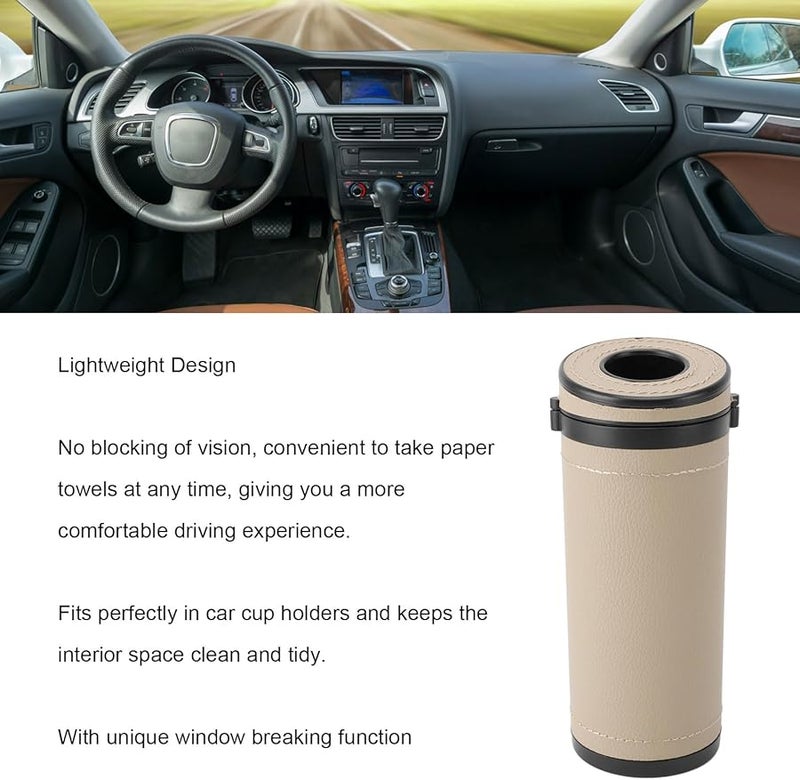 Khaki Leather Car Tissue Holder With Window Breaker For Travel Office And Restaurant - Image 4