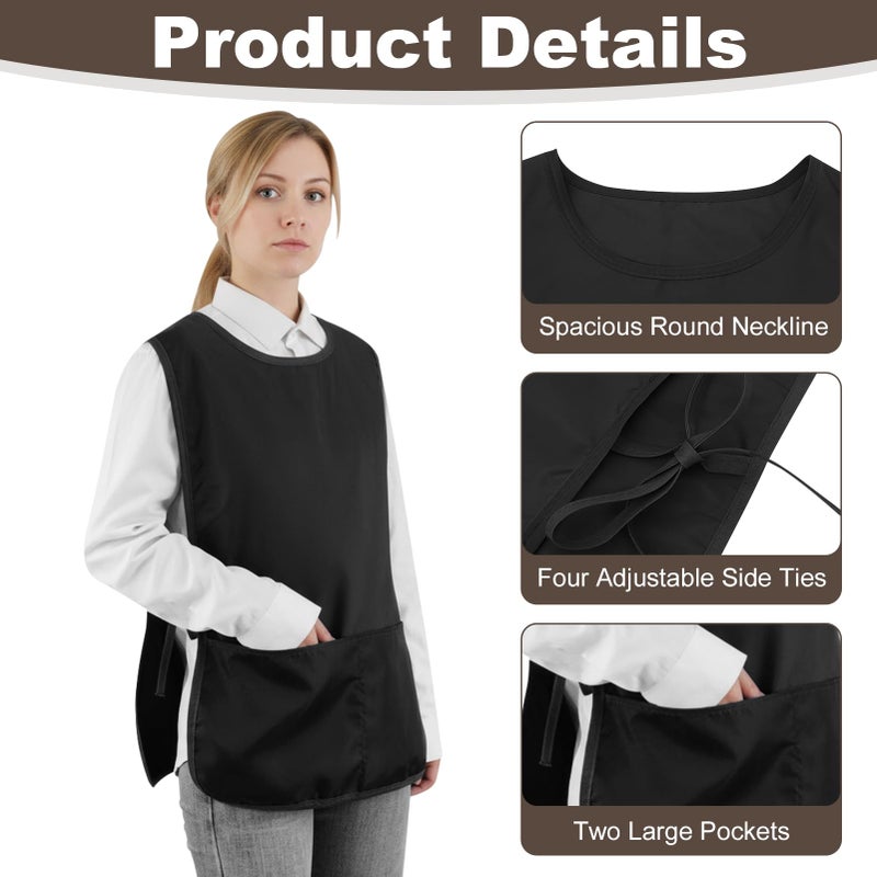 XLSXEXCL 2 Pack Cobbler Aprons for Women and Men, Smock Aprons with 2 Pockets, Waterproof Cleaning Apron for Cooking, Baking, Gardening, Housework (Black) - Image 3