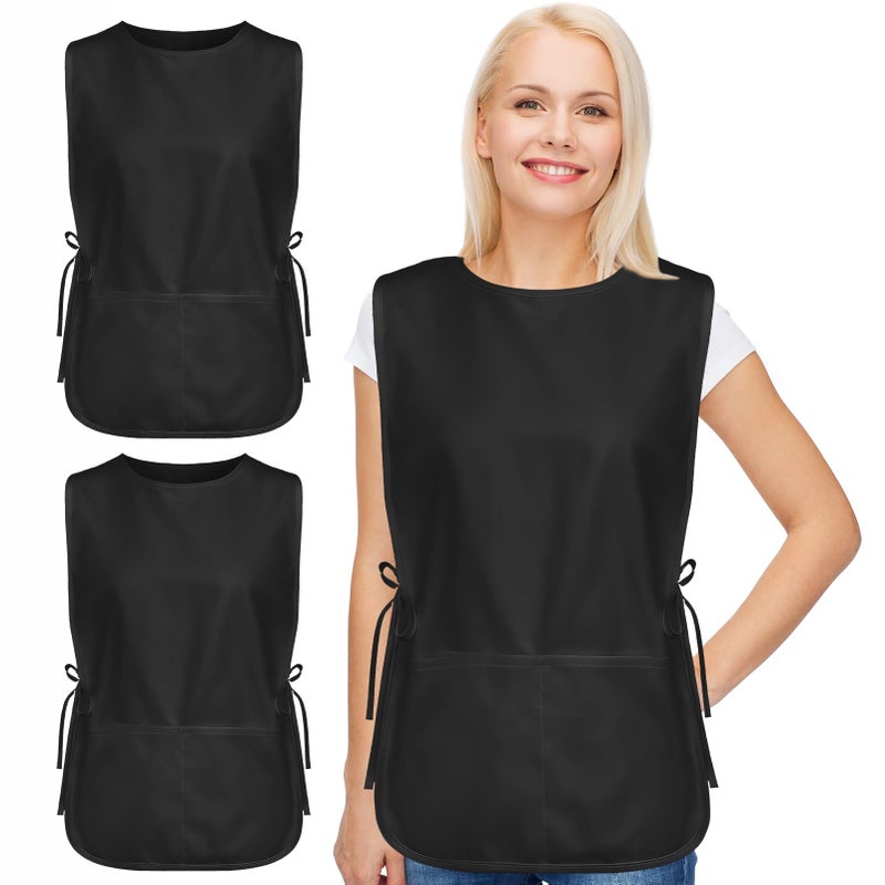 XLSXEXCL 2 Pack Cobbler Aprons for Women and Men, Smock Aprons with 2 Pockets, Waterproof Cleaning Apron for Cooking, Baking, Gardening, Housework (Black) - Image 1