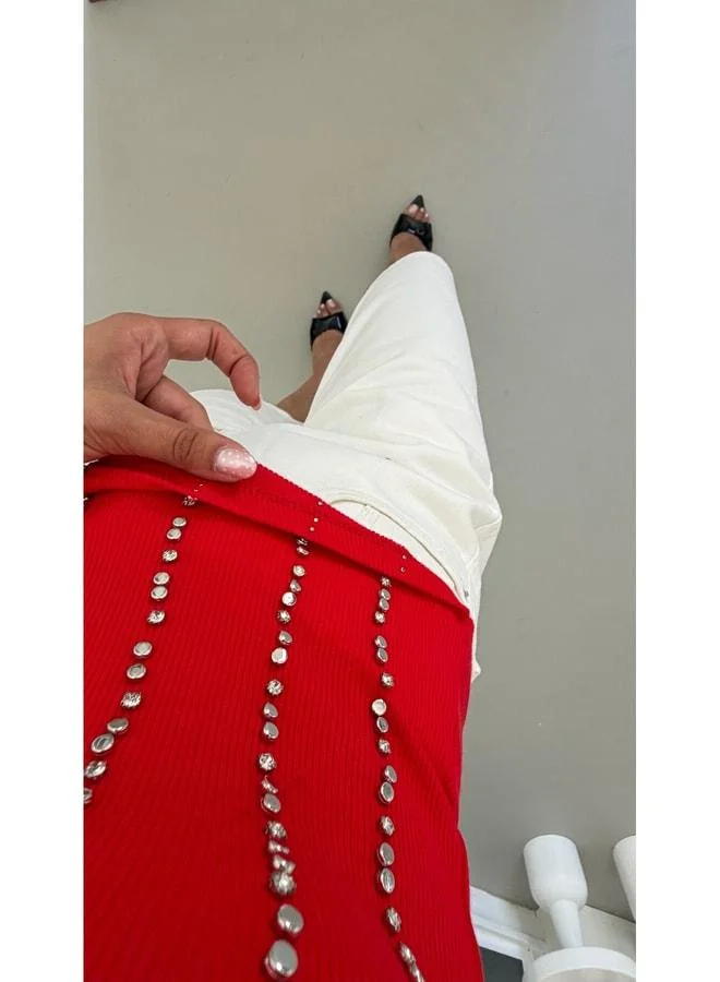 Gaus  Red ZR Model Stone-Studded Riveted Tank Top GAUS-01747. for Women | Best Price UAE
