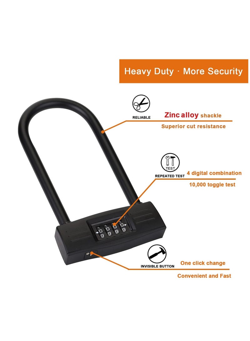 واي آند دي SYOSI 4 Digit Resettable Combination Bike U Lock D for Bikes Glass Door 14mm Shackle Heavy Duty Protection Long Bicycle Padlock 6.5 inches Inside - Image 4