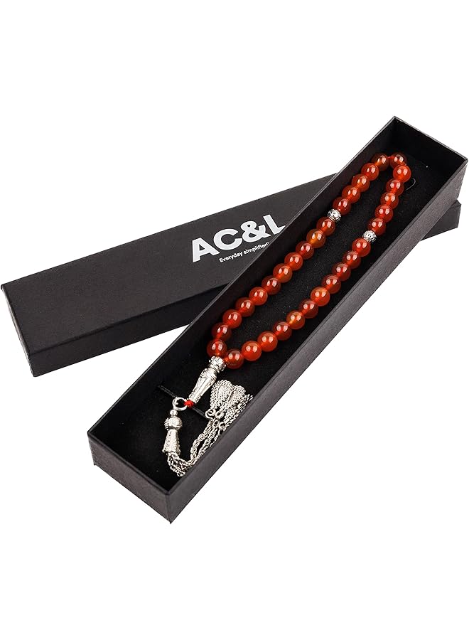 AC&L Pink Natural Agate Tasbeeh Prayer Beads 8mm Stones - Image 3