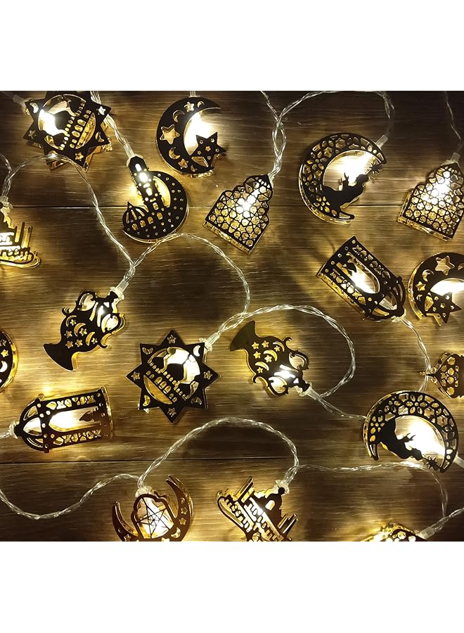 erorex Eid Ramadan Fairy String Lights 10 Feet 20 Leds Gold Eid Ramadan Decorations Islamic Eid Festival Fairy Lights Moon Castle Lantern Muslim Ramadan Kareem Indoor Outdoor Party Decor Supplies - Image 1