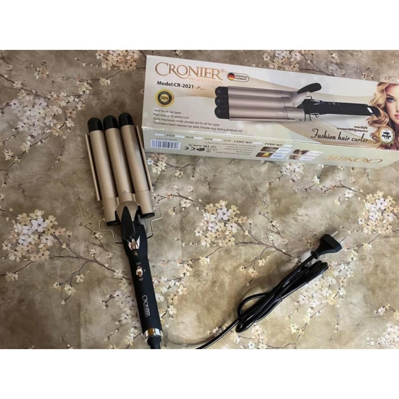 IAS 45W Triple Barrel Hair Styler Professional Ceramic Anti-Static Anti-scald Travel Women Hair Curler, Iron Rod Brush Curling Wand Roller Waver Maker Styling Tool for Lady, Multicolour - Image 1