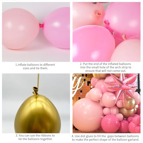 OWPFJG 161pcs Pink Balloons Arch Kit, Pastel Macaron Pink and Gold White With 3pcs Starburst Foil Balloons for Birthday Baby Shower Bridal Shower Wedding Valentine’s Party Decorations - Image 3