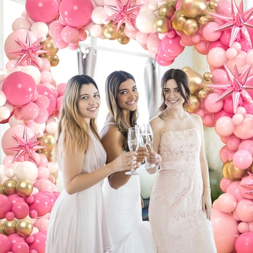 OWPFJG 161pcs Pink Balloons Arch Kit, Pastel Macaron Pink and Gold White With 3pcs Starburst Foil Balloons for Birthday Baby Shower Bridal Shower Wedding Valentine’s Party Decorations - Image 4