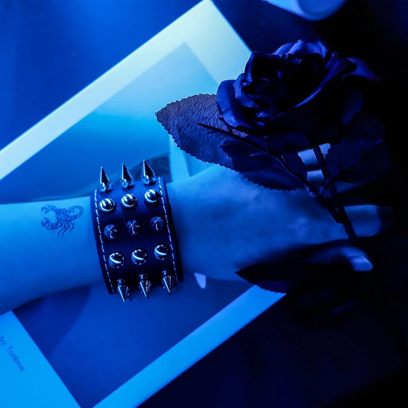 Zikra 3 Pcs Punk Studded Bracelet Rivets Bracelet, Pirate Rock Punk Biker Wide Strap Leather Bracelet, Metal Spike Studded Rivets Bracelet Cuff for Mens Womens Rock Vintage   Style Adult - Image 3