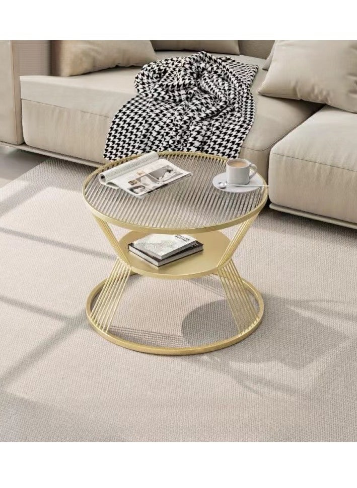 Generic Modern Round Coffee Table 2 Tier Sofa Side Table with Open Storage Shelf Glass Top and Metal Frame, Tea Table for Living Room Bedroom Home Office(Gold,60*60*45cm)  - Image 2