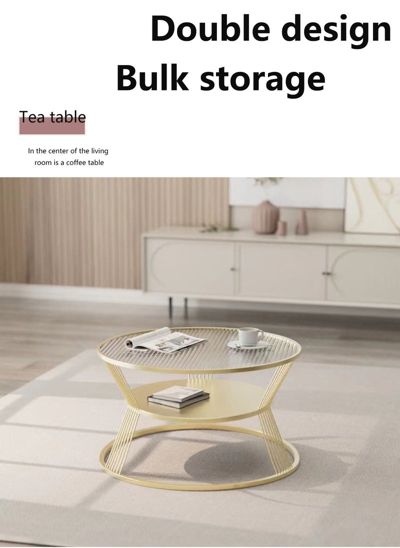 Generic Modern Round Coffee Table 2 Tier Sofa Side Table with Open Storage Shelf Glass Top and Metal Frame, Tea Table for Living Room Bedroom Home Office(Gold,60*60*45cm)  - Image 3