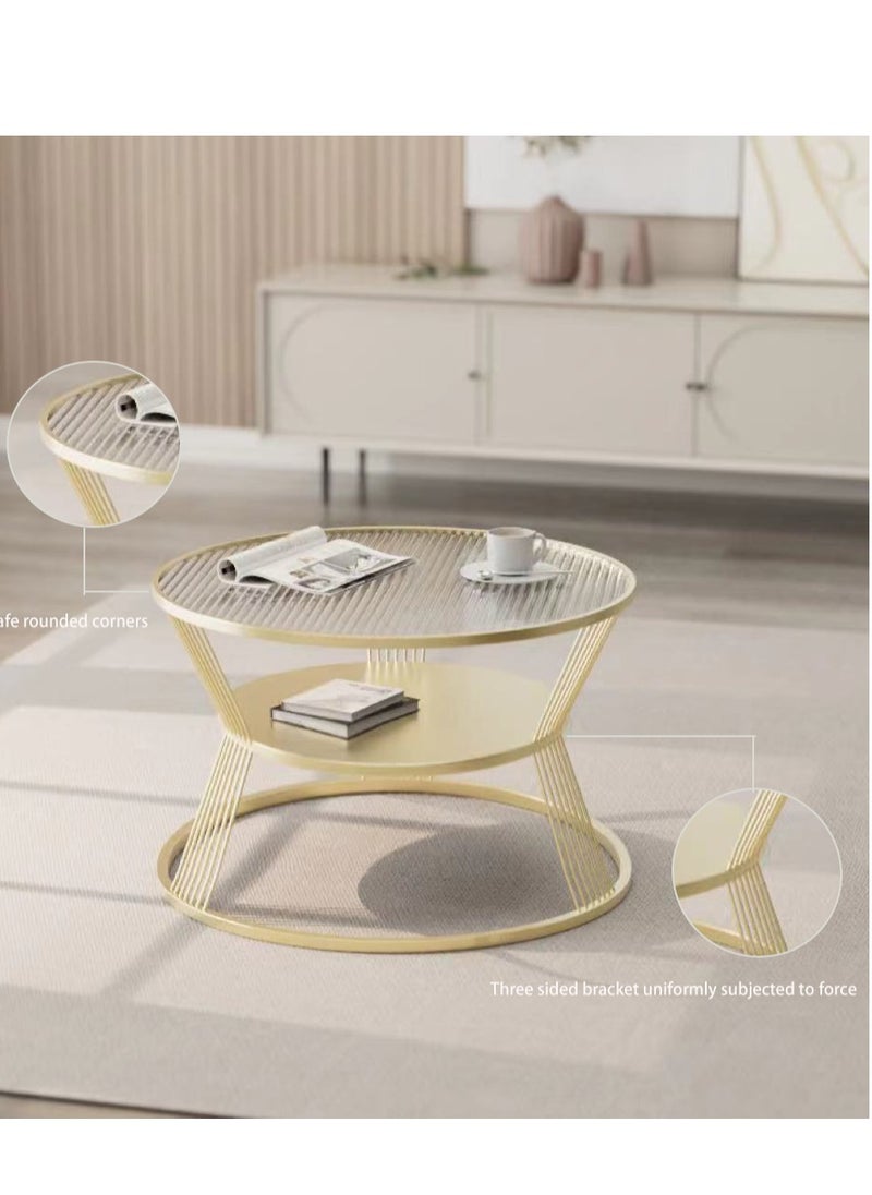 Generic Modern Round Coffee Table 2 Tier Sofa Side Table with Open Storage Shelf Glass Top and Metal Frame, Tea Table for Living Room Bedroom Home Office(Gold,60*60*45cm)  - Image 4