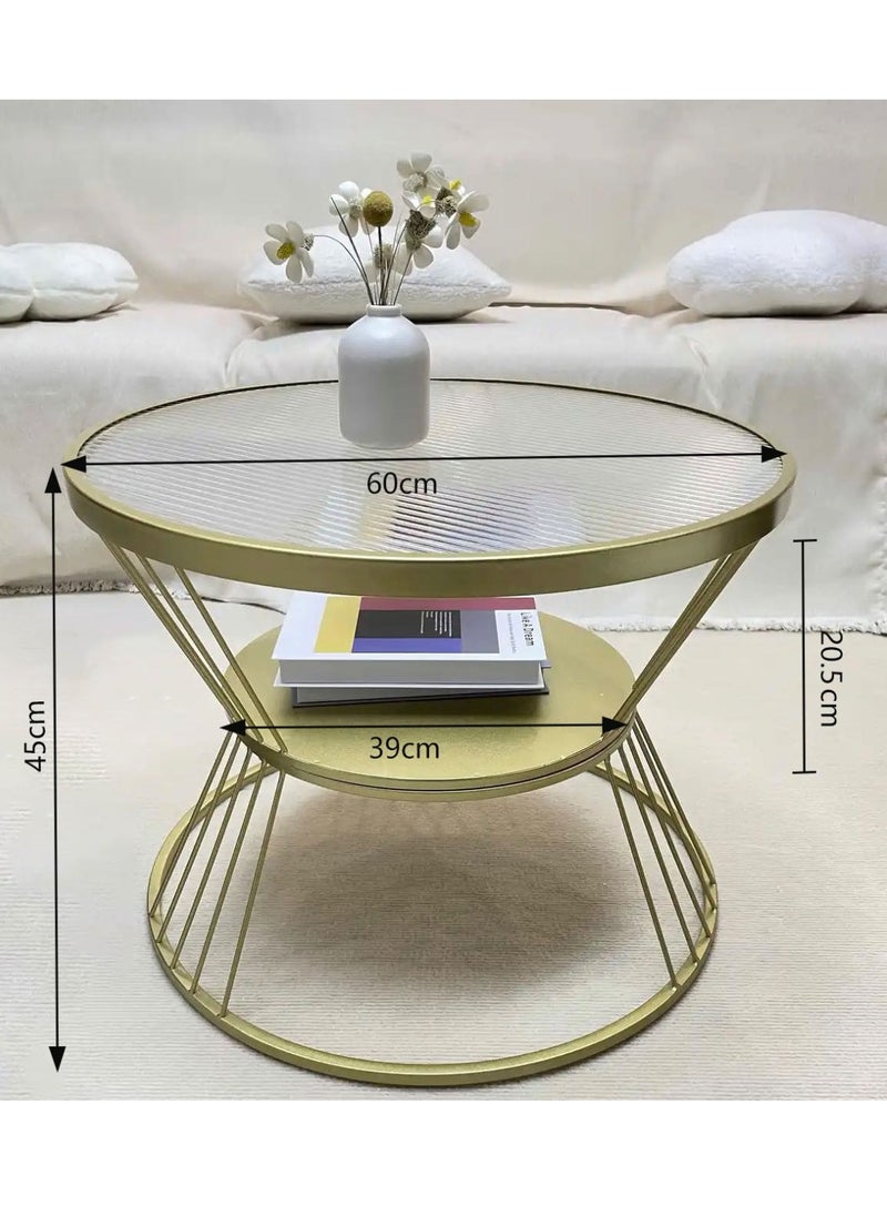 Generic - Modern Round Coffee Table 2 Tier Sofa Side Table with Open Storage Shelf Glass Top and Metal Frame, Tea Table for Living Room Bedroom Home Office(Gold,60*60*45cm) - Image 1