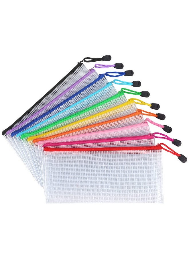 Tamaki 10 Pack Mesh Zipper Pouch Document Waterproof Zip File Bags Plastic Pencil Pouches A6 Size For Classroom Organization School Office Supplies(Colorful)  - Image 1