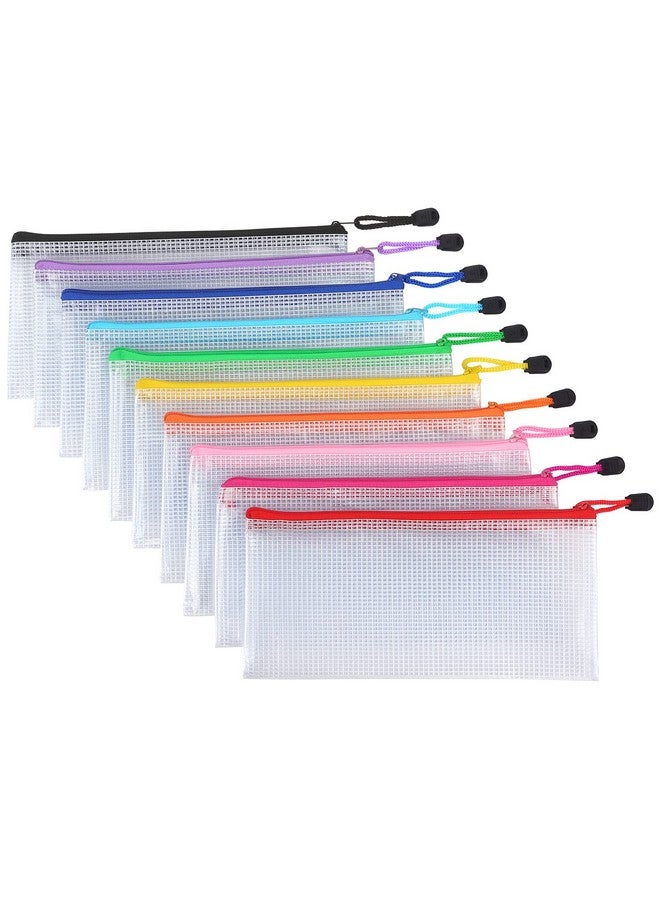Tamaki 10 Pack Mesh Zipper Pouch Document Waterproof Zip File Bags Plastic Pencil Pouches A6 Size For Classroom Organization School Office Supplies(Colorful)  - Image 2
