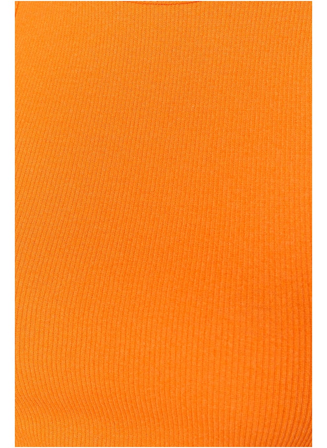 trendyol Orange Fitted/Skinned Crop Halterneck Corduroy Knitted Single Wear Singlet TWOSS21AL0050.  - Image 5