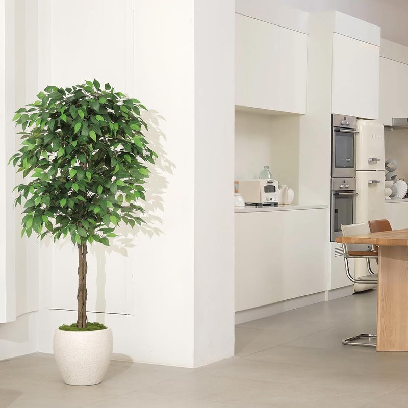 LYERSE Ficus Tree Artificial - 5ft Artificial Ficus Trees Indoor with Natural Trunk and Lifelike Leaves - Fake Ficus Tree for Home Office Corner Indoor Decor - Image 4