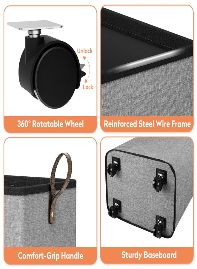 SpaceTrove Laundry Basket with Wheels, Collapsible Laundry Baskets, Laundry Hamper with Handles Detachable Wheels, Rolling Laundry Basket, Dirty Clothes Hamper for Bathroom, Dorm, Bedroom, Grey, 100L - Image 5